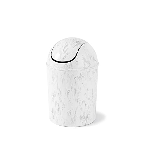 Umbra 125-Gallon Mini Waste Can with Swing-Top Lid - White Marble