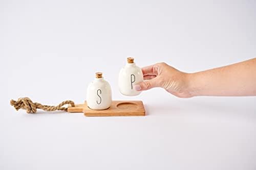 Mud Pie Bistro Basic Ceramic Salt Pepper Shaker Set with Board