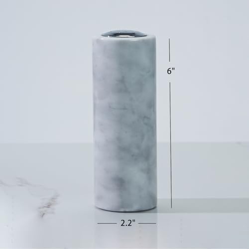 White Marble Salt Pepper Shaker Set with Adjustable Pepper Mill