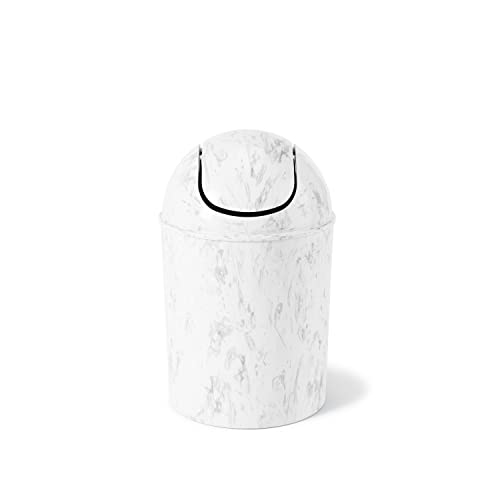 Umbra 125-Gallon Mini Waste Can with Swing-Top Lid - White Marble