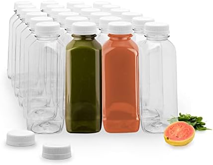 Restaurantware 16 oz Square Juice Bottles with Tamper Evident Cap - 100 Pack