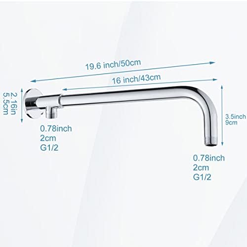 Chrome Copper Shower Arm 16 Inches Right Angle Wall Mount