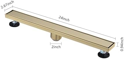 24 Inches Linear Shower Drain with Brushed Gold Hair Strainer