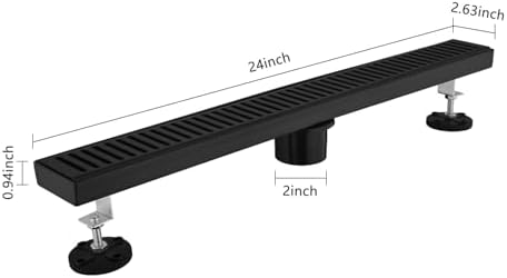 Udorich 24 Inches Linear Shower Drain with Hair Strainer and Leveling Feet