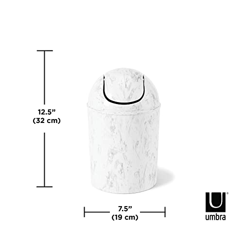 Umbra 125-Gallon Mini Waste Can with Swing-Top Lid - White Marble