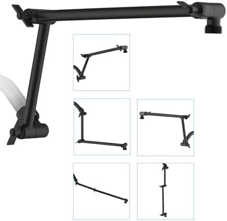 PDPBath 16 Inch Brass Shower Head Extension Arm with Lock Joints Matte Black