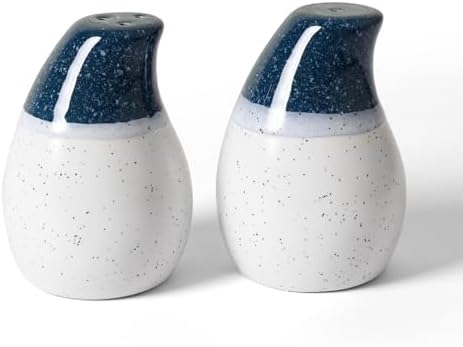ZEBERBO Ceramic Salt Pepper Shaker Set - Blue White Farmhouse Style