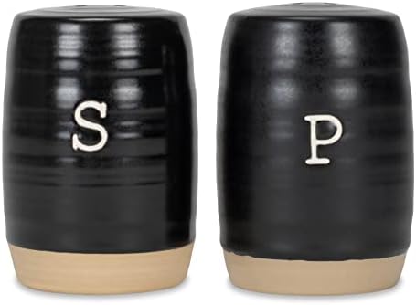 Nat Jules Raw Bottom Black Ceramic Salt Pepper Shaker Set