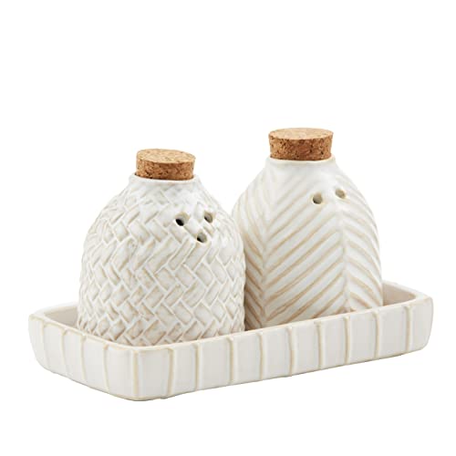 Mud Pie Textured Stoneware Salt Pepper Set with Tray