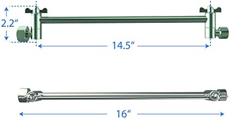 16-Inch Brass Shower Extension Arm with Adjustable Locking Gear