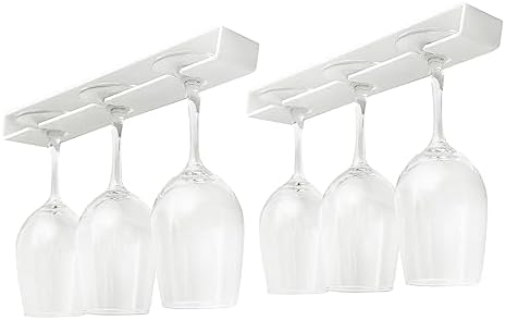 AQJUNONG 2 Pack Wine Glass Holder No Drilling Under Cabinet Rack