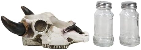 Ebros Gift Rustic Western Cow Skull Salt Pepper Shaker Set