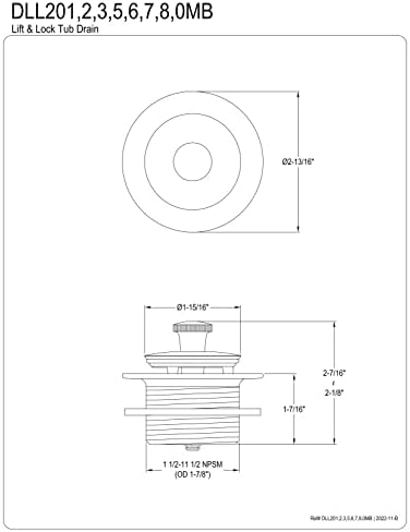 Kingston Brass DLL208 Lift and Lock Bath Tub Drain