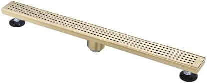 28 Inches Linear Shower Drain with Gold Grate and Hair Strainer
