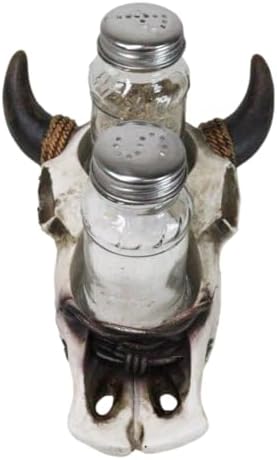 Ebros Gift Rustic Western Cow Skull Salt Pepper Shaker Set