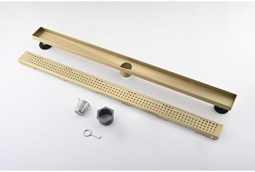 28 Inches Linear Shower Drain with Gold Grate and Hair Strainer