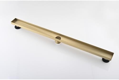 28 Inches Linear Shower Drain with Gold Grate and Hair Strainer