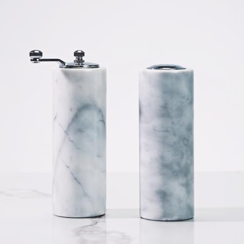 White Columnar Marble Salt Pepper Shaker Set