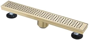 Effective Linear Shower Drain with Removable Grate Brushed Gold Finish