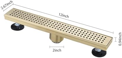 Effective Linear Shower Drain with Removable Grate Brushed Gold Finish