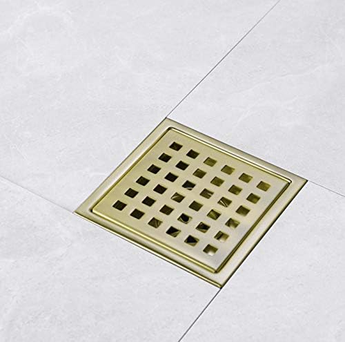 4 Inch Square Shower Drain with Brushed Gold Finish 1