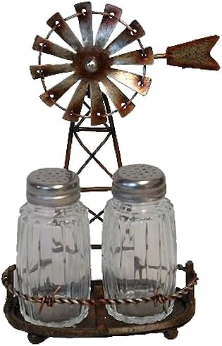 The Bridge Collection Windmill Salt and Pepper Shaker Holder Set - 3 Piece