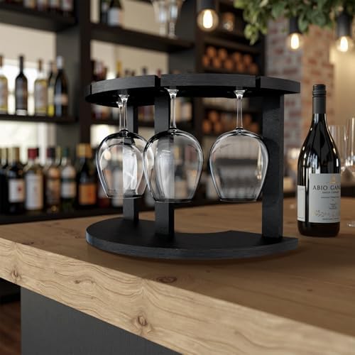Lacinoeo Wood Wine Glass Rack for 4 Glasses Black 1