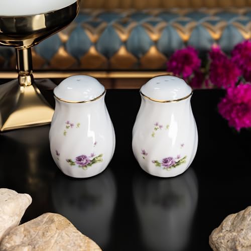Lynns Paradise Lucinda Purple Gold Salt Pepper Shakers Set of 2