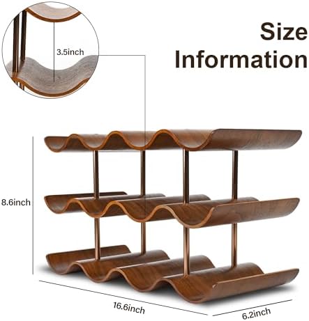 TRUDING 12-Bottle Wavy Walnut Wine Rack
