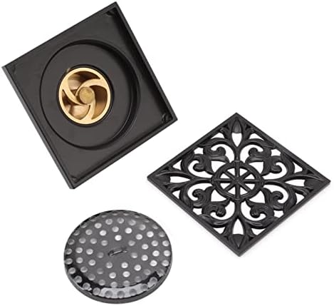 Square Shower Floor Drain with Removable Cover Matte Black 4 Inch