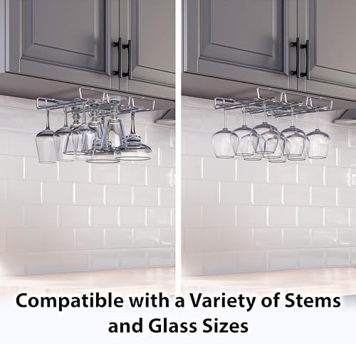 DecoBros Under Cabinet Wine Glass Stemware Rack Holder Chrome