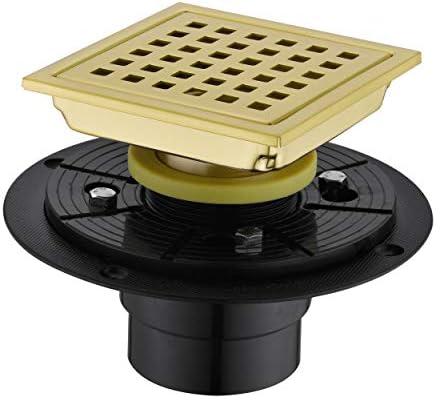 4 Inch Square Shower Drain with Brushed Gold Finish 1