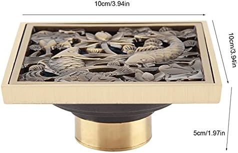 Fafeicy Antique Brass Drain with Removable Cover Grid 43x43x28in Tile Insert