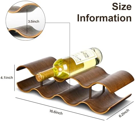 TRUDING 7 Bottle Tabletop Wine Rack - 2 Tier Walnut Wavy Holder Stand