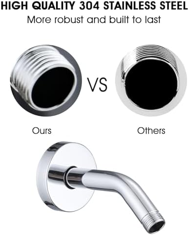 RAINREVIVE 6 Inch Chrome Shower Arm with Flange and Stabilizer Bracket