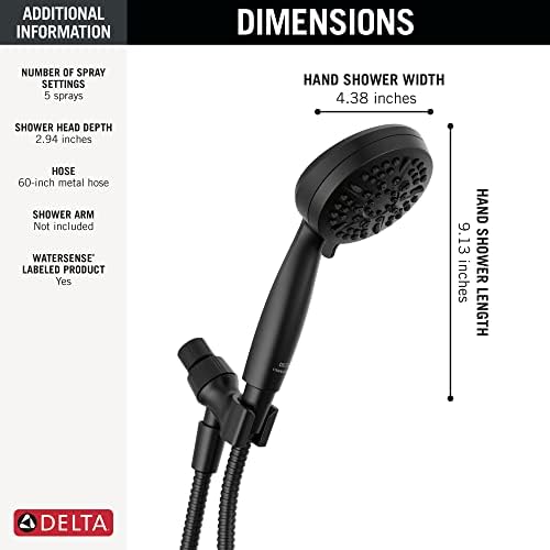 Delta 5-Spray Handheld Shower Head with Hose Matte Black