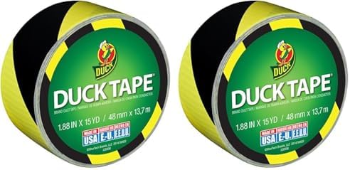 Duck Brand Printed Duct Tape BlackYellow Stripes Pack of 2