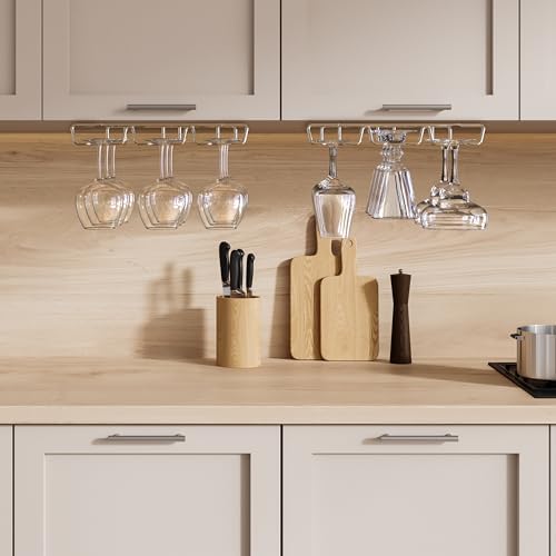 DecoBros Under Cabinet Wine Glass Stemware Rack Holder Chrome