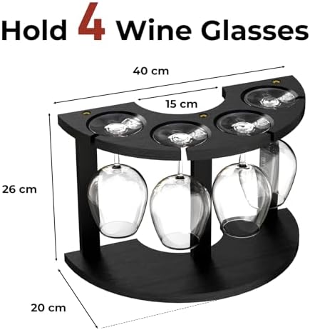 Lacinoeo Wood Wine Glass Rack for 4 Glasses Black 1