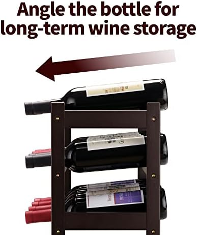 VASMIA Bamboo Wine Rack 3-Tier 12 Bottles Storage Cabinet Shelf Brown