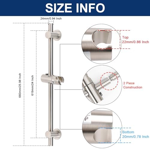 NearMoon Adjustable Shower Slide Bar with 24 Inch Length and Brushed Nickel Finish