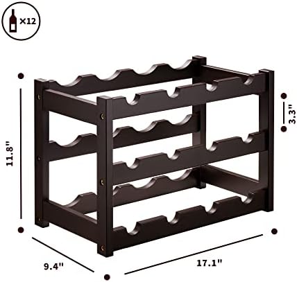 VASMIA Bamboo Wine Rack 3-Tier 12 Bottles Storage Cabinet Shelf Brown