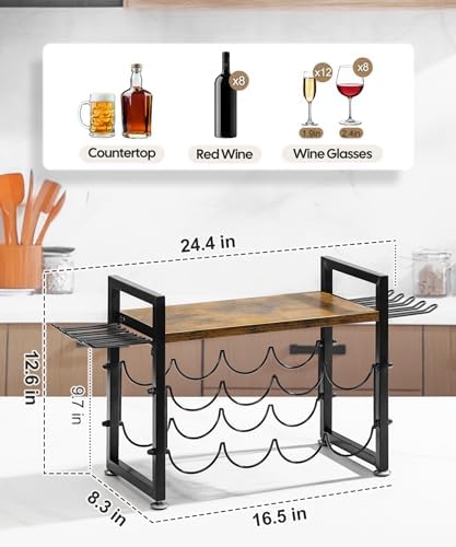 Vilaxing Countertop Wine Rack 8 Bottles 12 Glasses 1