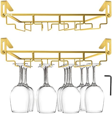 AUHOKY Adjustable Wine Glass Holder Under Cabinet 4 Rows Gold