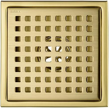 Brushed Gold 6 Inch Square Shower Drain with Adjustable Base Flange 1
