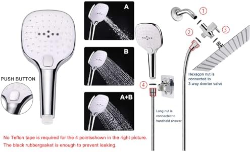 NearMoon Handheld Shower Head with 8 Inch Hose and 3 Settings