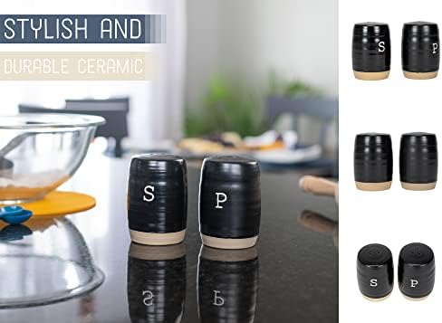 Nat Jules Raw Bottom Black Ceramic Salt Pepper Shaker Set