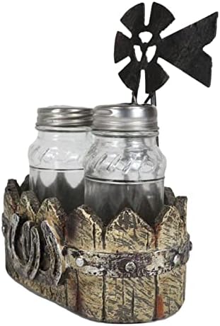 Ebros Gift 6-Tall Rustic Windmill Salt and Pepper Shaker Holder Set