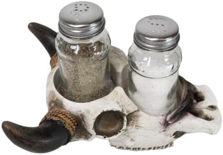 Ebros Gift Rustic Western Cow Skull Salt Pepper Shaker Set