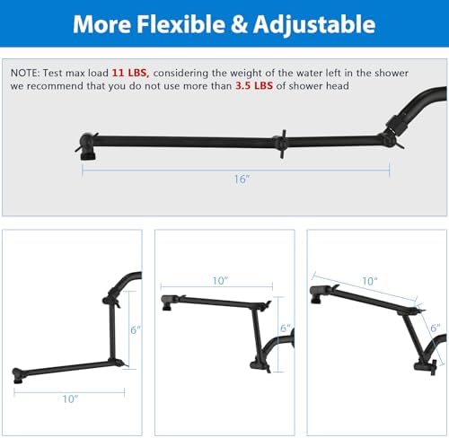 PDPBath 16 Inch Brass Shower Head Extension Arm with Lock Joints Matte Black